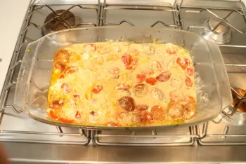 Judías verdes con crema de feta y tomates cherry