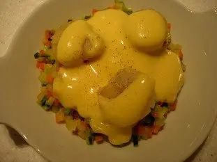 Vieiras con verduras crocantes, sabayon con vino savagnin reducido : Foto de la etapa19